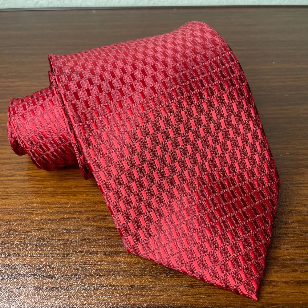 Bergamo New York shiny red geometric tie sheen mens suit formal necktie‎